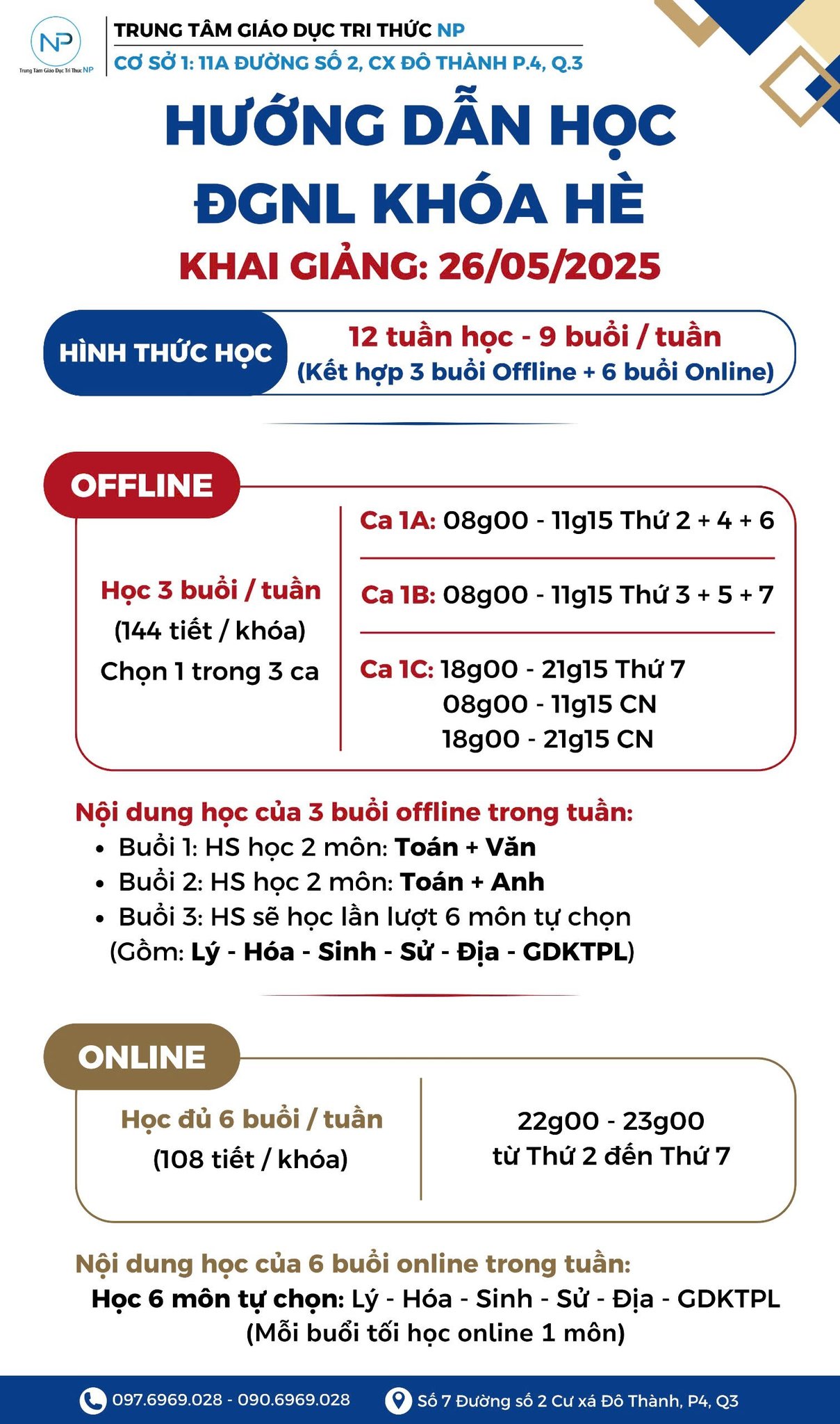 Thông báo: TKB chính thức Khóa 1 (Khóa hè) năm học 2025 - 2026 - Cơ sở Quận 3. (Cập nhật đầy đủ).